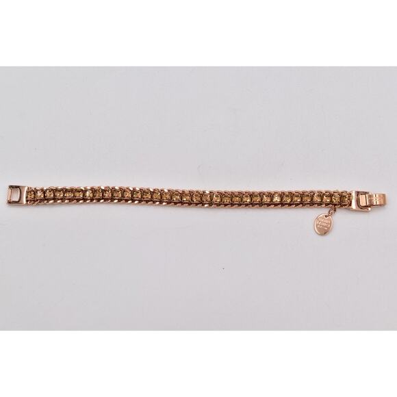 Henri Bendel Rose Gold Chain Crystal Bracelet Champagne Rhinestone Signed BinO - Picture 9 of 12